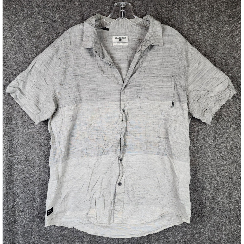 Billabong Button Down‎ Shirt Mens Large Gray Striped Core Fit Short Sleeve